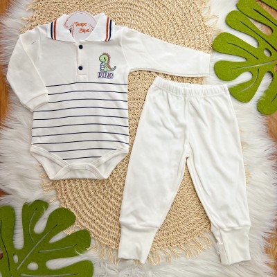  Kit 6 Peças - Dinos Gola Polo - Ferrugem, Marinho e Off White